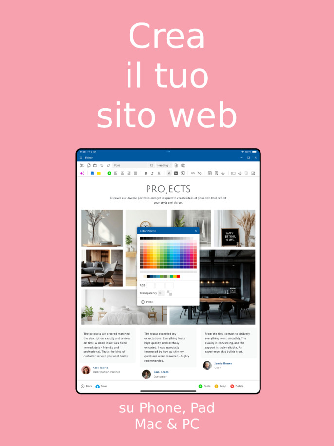 App Website Builder - Crea siti web tramite app su iOS e Android – Vista tablet