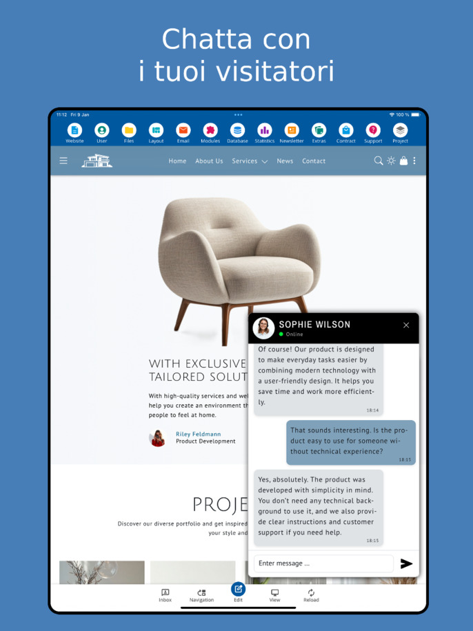 Chat con i visitatori nell'app Website Builder – Vista tablet