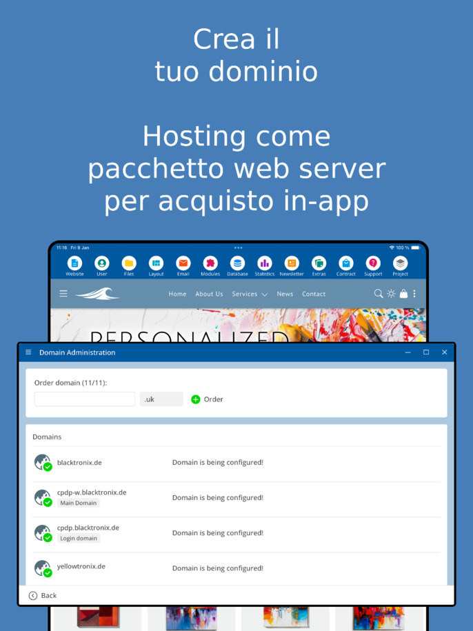 Gestione dominio nell'app – Screenshot da tablet