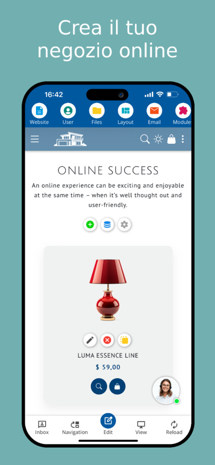 Crea uno shop online nell'app Website Builder – Screenshot da smartphone