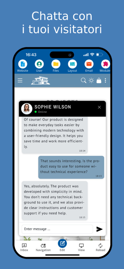 Chat dal vivo con i visitatori del sito – Vista mobile