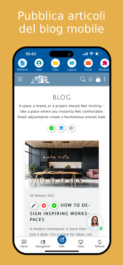 Crea e pubblica articoli del blog in mobilità – Vista dell'app