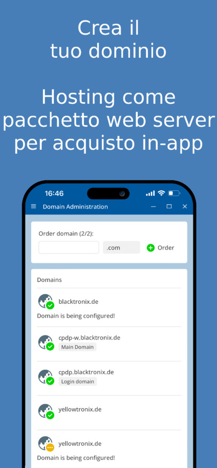 Crea e gestisci il tuo dominio – Screenshot dell'app